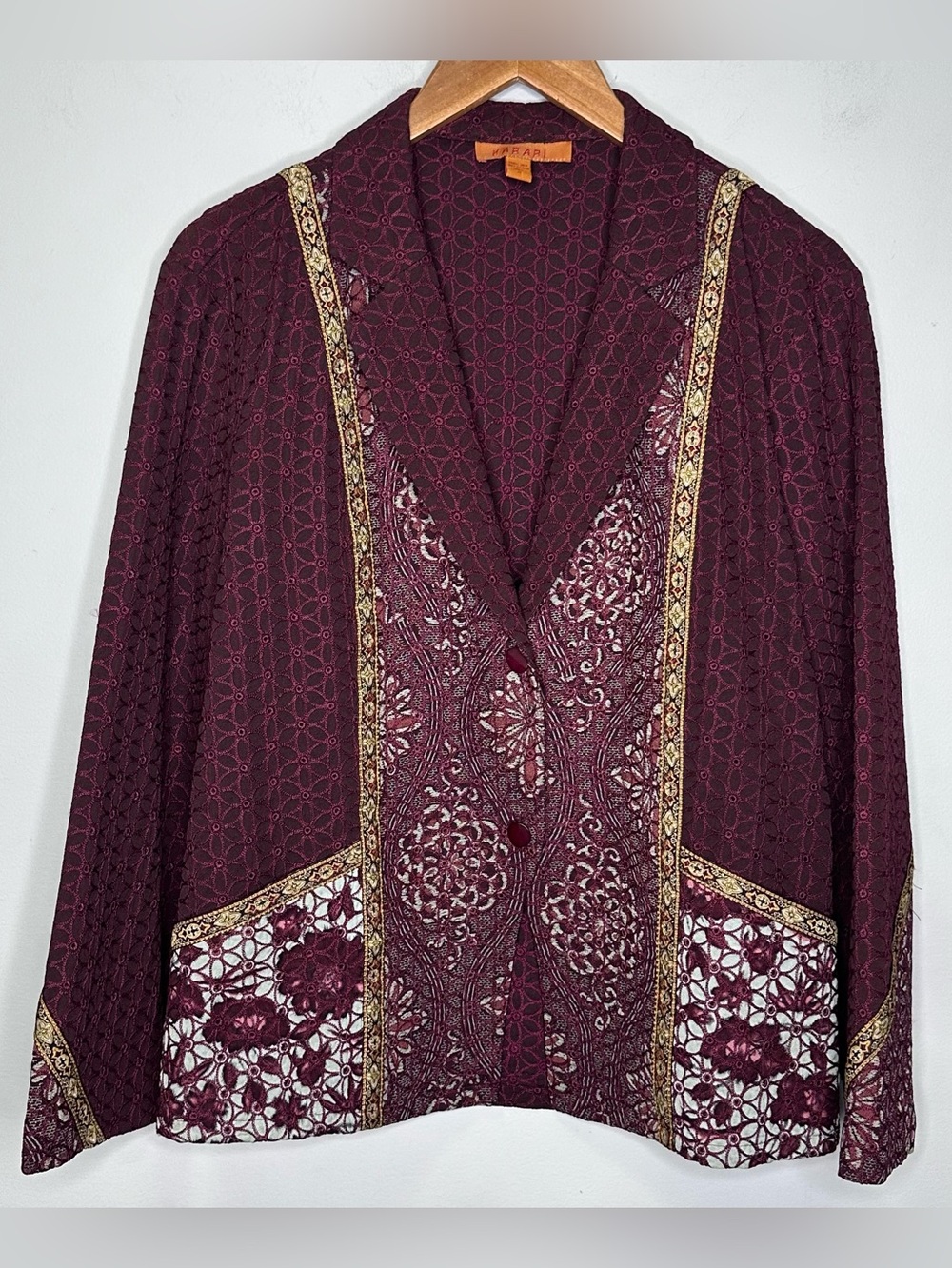Harari Jacquard 100% Silk Brocade Embroidered Lightweight Buttoned Jacket Size M